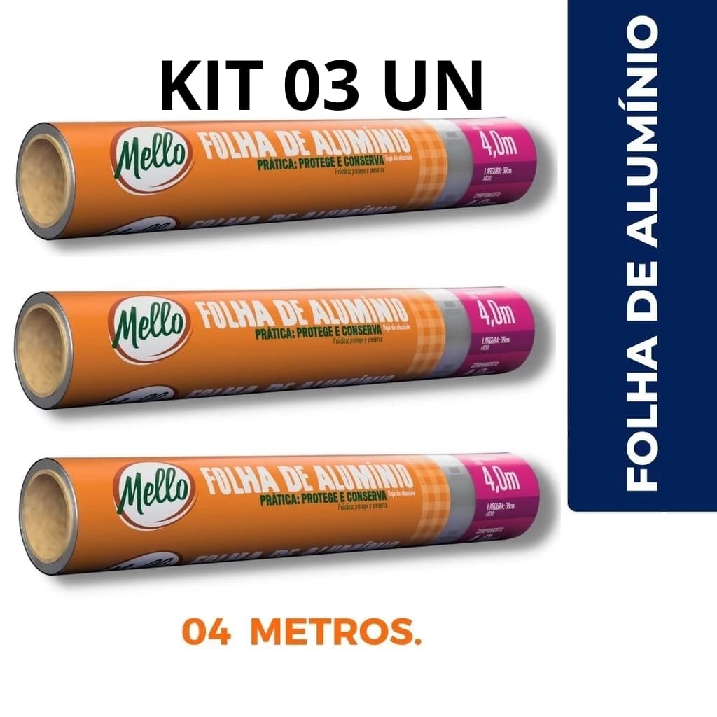 KIT 3 ROLOS DE PAPEL ALUMÍNIO MELLO 30CM X 4M