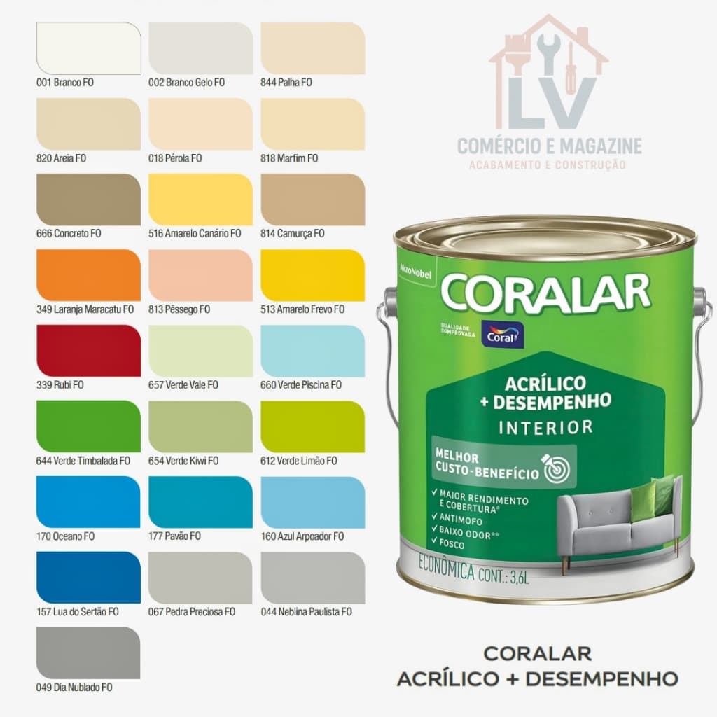 Tinta Coralar Anti Mofo Acrilica Parede 3,6 Litros - Escolha A Cor Interno e Externo Mais Desempenho