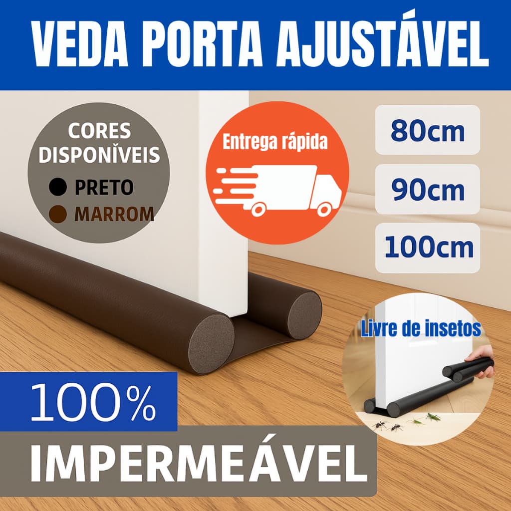 Veda Porta PVC Ajustável ate 5 peças - Impermeável Lavável, durável, Barreira contra poeira insetos