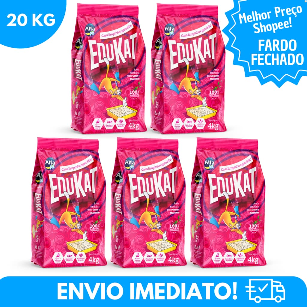 Kit 5 Areia Sanitária Higiênica Natural Argila para Gatos EduKat Fardo Fechado 5x4 Kg - 20Kg Total