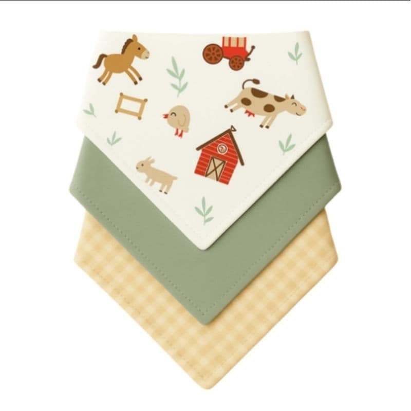 Kit com 3 Babador Bandana Bebê Menino 100% Algodão Fazendinha