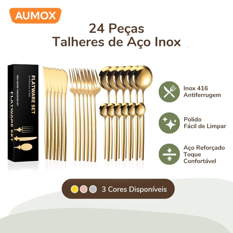 Kit 24 Talheres de Aço Inoxidável para Uso em Casa, Restaurantes, Festas e Casamentos