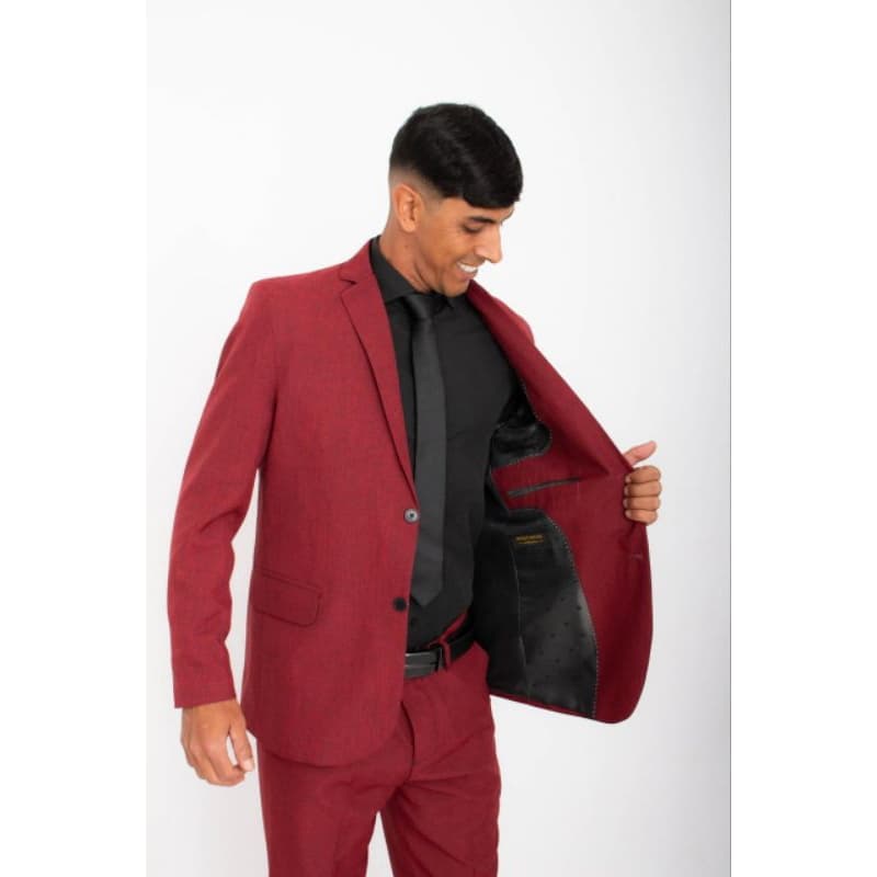 Terno Slim Masculino Vinho Bordo Microfibra Melange (Paletó - Calça - Cabide)