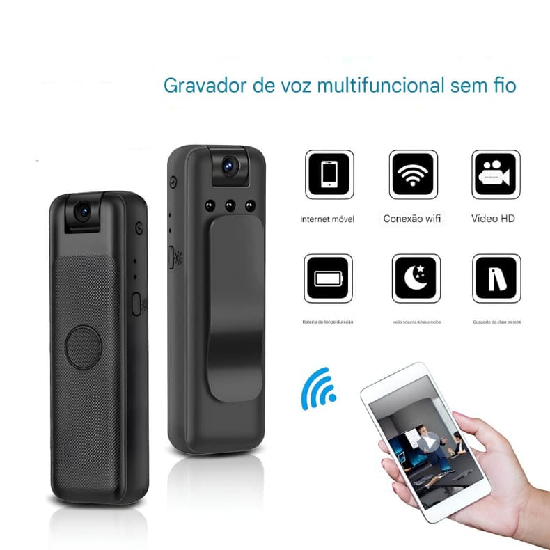 Câmera Portátil Mini Grampo Traseiro WiFi Visualização Remota Gravadores de vídeo HD 1080P