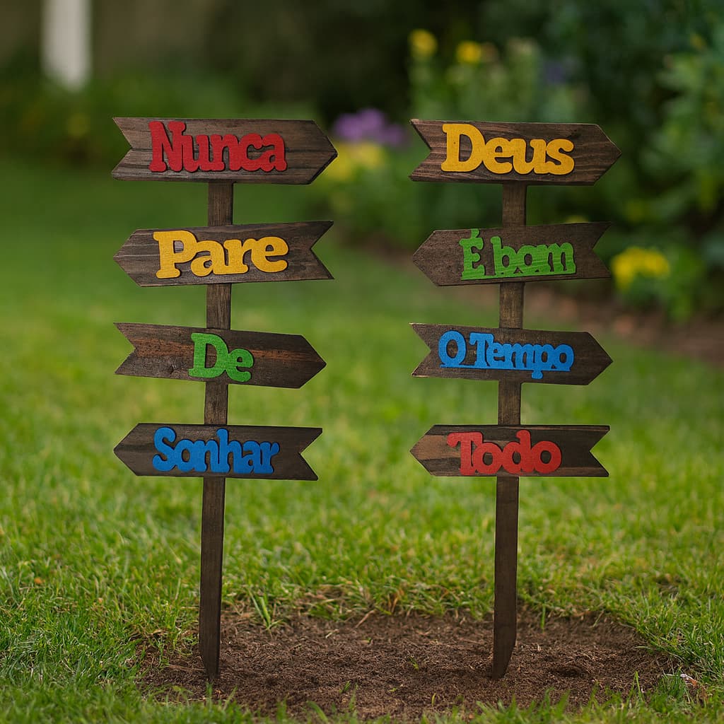 Kit 2 Placas De Chão Frases Decoração Jardim Quintal Edicula Enfeite Rústico