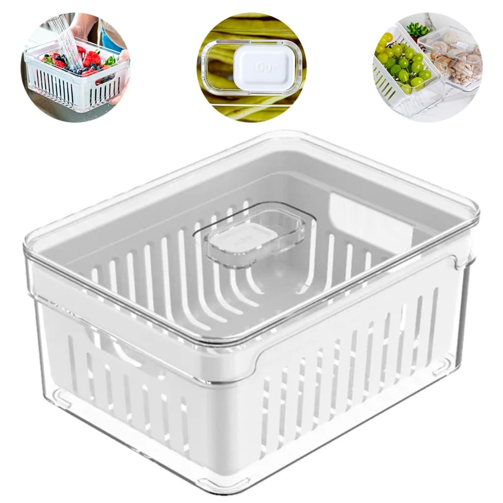 Organizador de Geladeira com Tampa Acrílico Drenagem 2,2 Litros