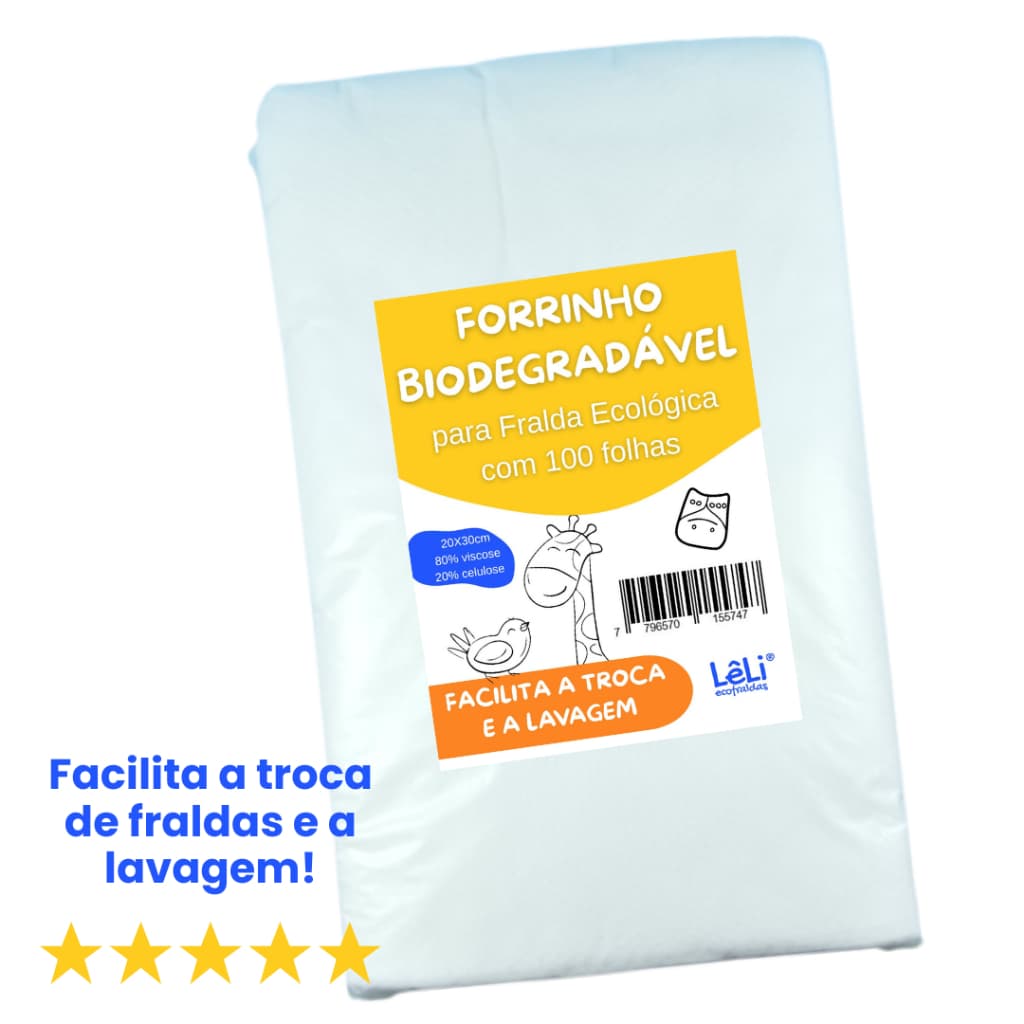 Forrinho Biodegradável Lavável  - Liner para Fralda Ecológica - com 100 unidades - Grande 20x30cm