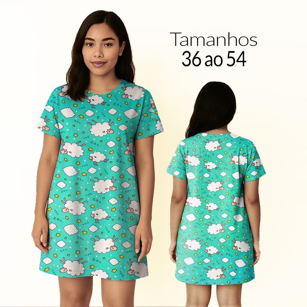 Camisola SUEDE Macio [Camisão Pijama] Manga Curta Feminina Confortável Veste 36 ao 54