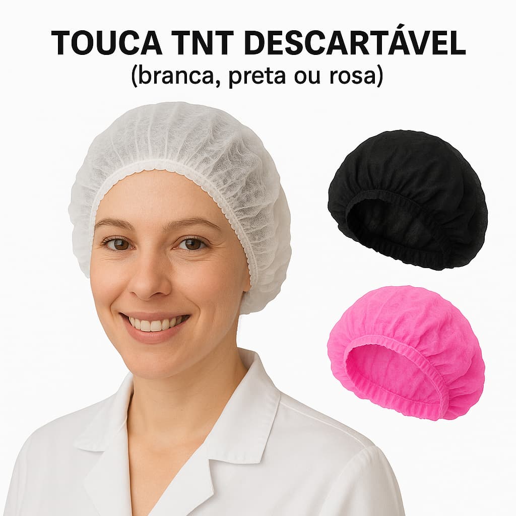 Touca TNT Descartável Branca Rosa Preta Descarpack 100 unidades