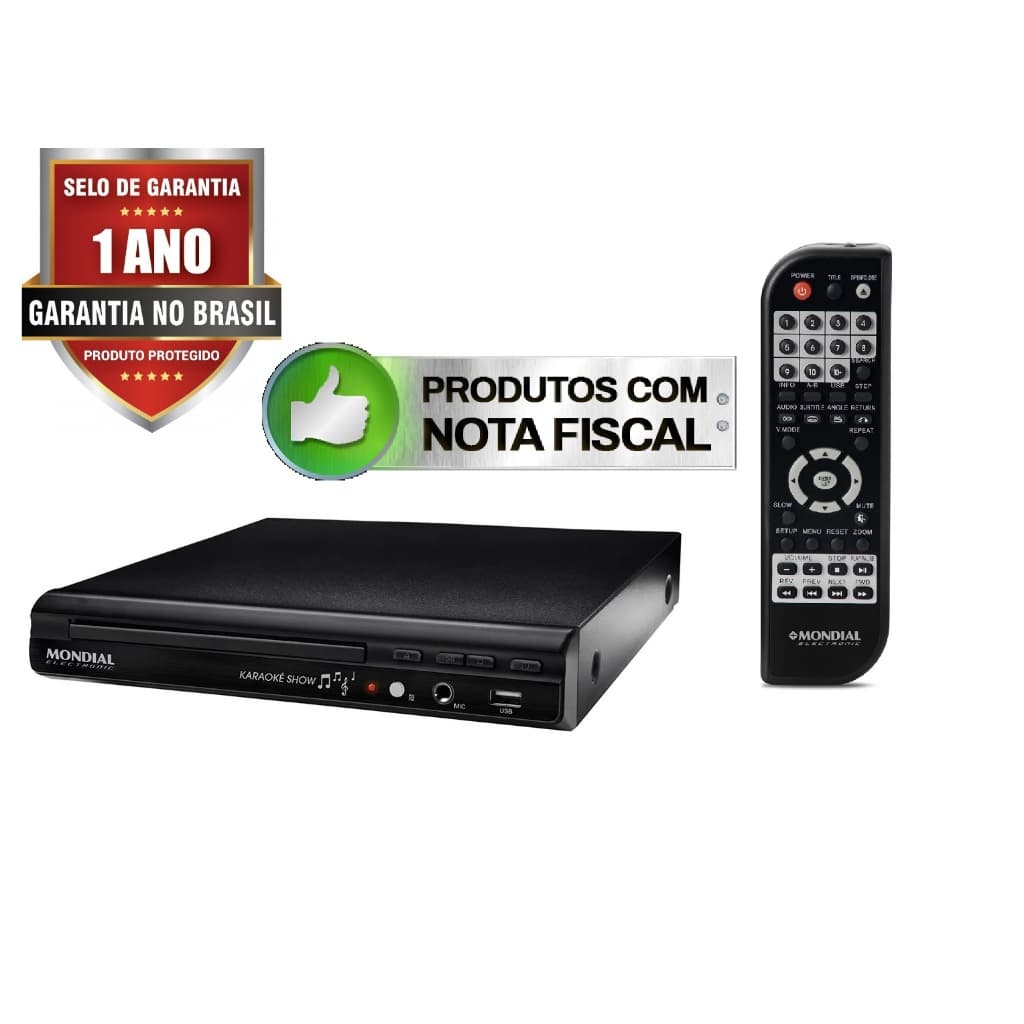 Aparelho de DVD Player Mondial D20 Com função Karaokê, copia musica do cd para Pendrive