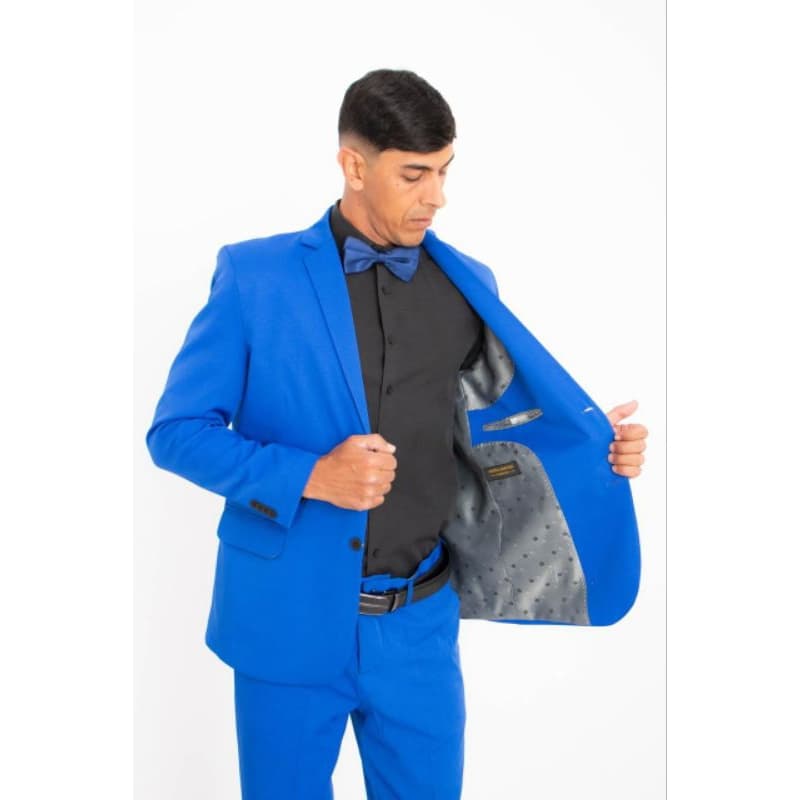 Terno Slim Masculino Azul Royal Microfibra Gabardine (Paletó - Calça - Cabide)