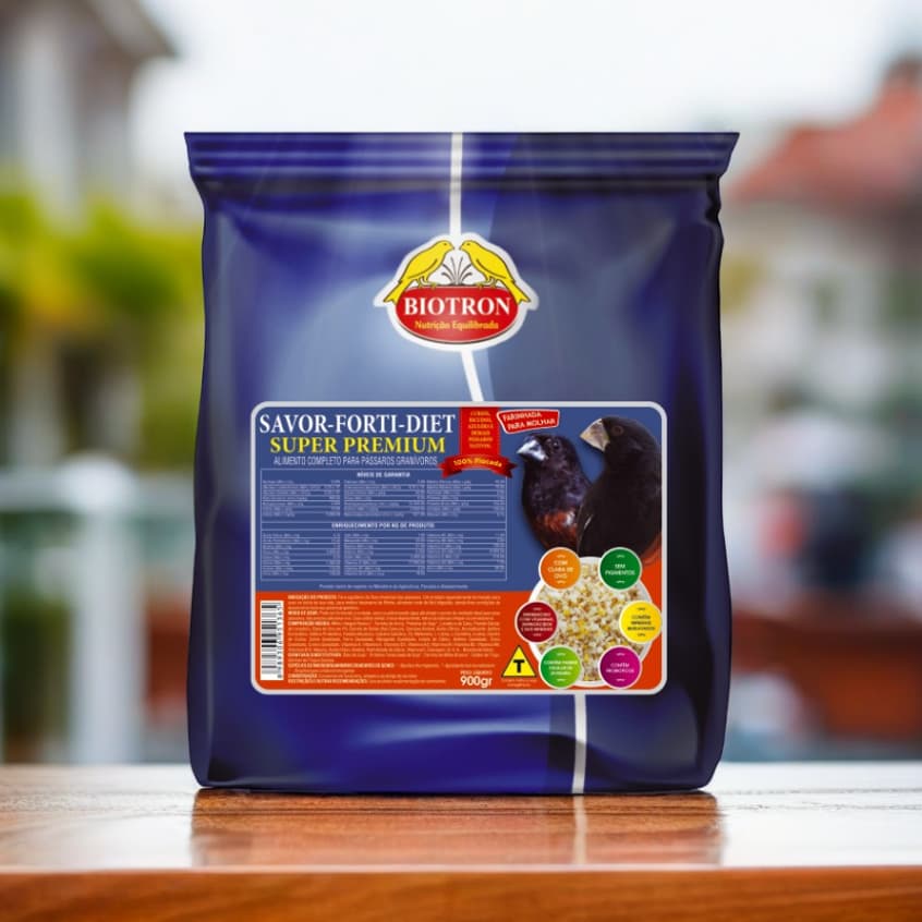 Savor Forti Diet Flocada 900g Biotron | Ração Super Premium Curió Bicudo - da Fábrica para sua Casa!