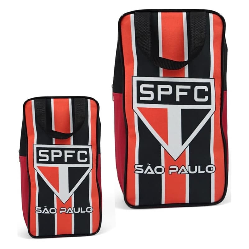 Kit 2 Bolsa Porta Chuteira Futebol Time São Paulo Preto Vermelho