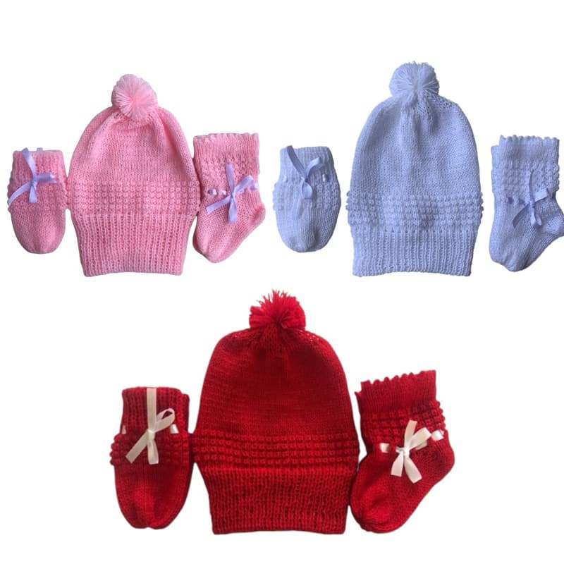 3 Kits Bebê Touca Luva Sapatinho Maternidade Menina Feminino
