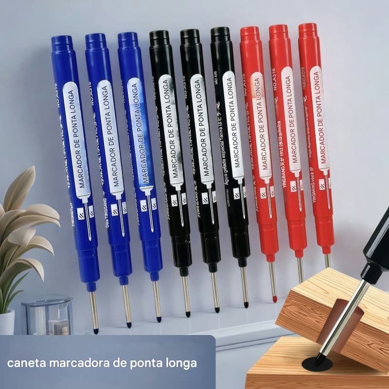Kit Caneta Canetão Ponta Longa Grande Marca Furo na Parede Marceneiro  azulejo Vidraceiro tinta permeável