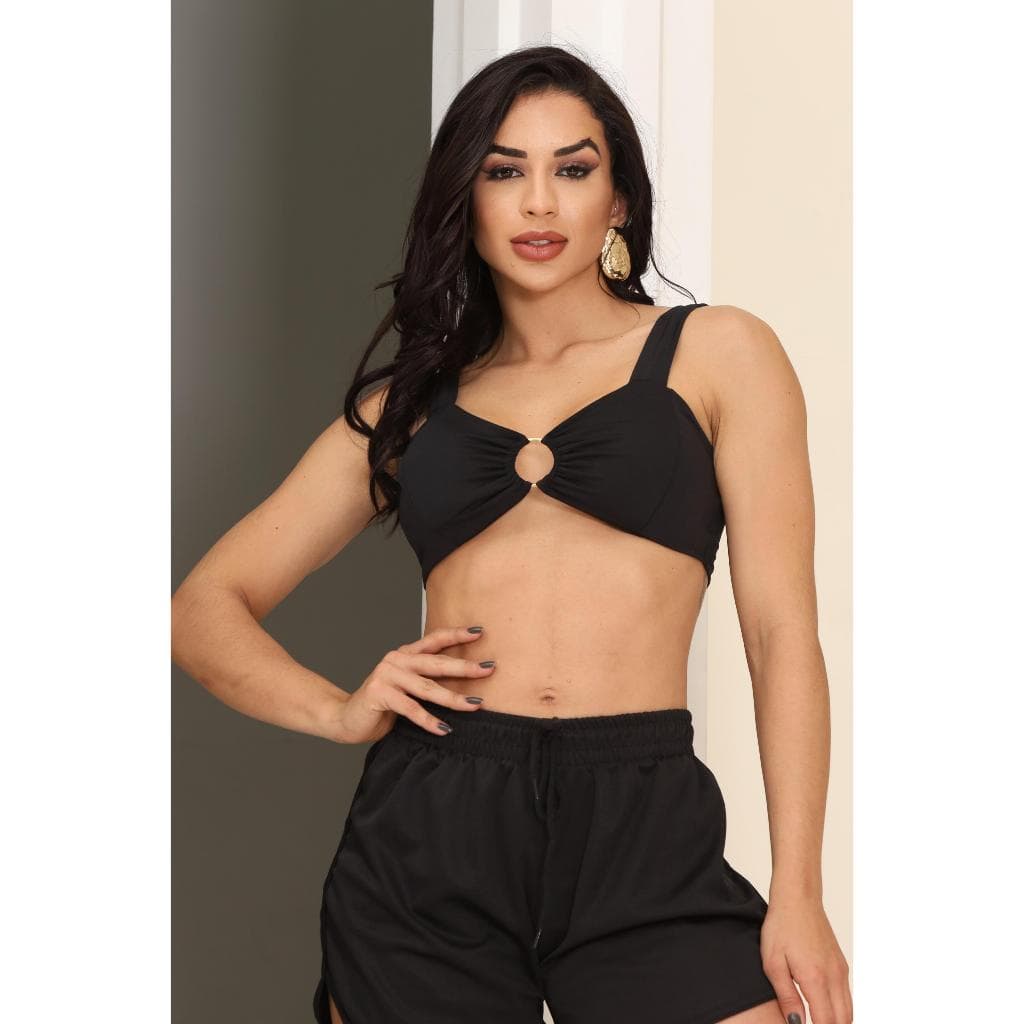 Top Cropped Argola Luxo Com Bojo Academia Praia Caminhada Suplex Premium