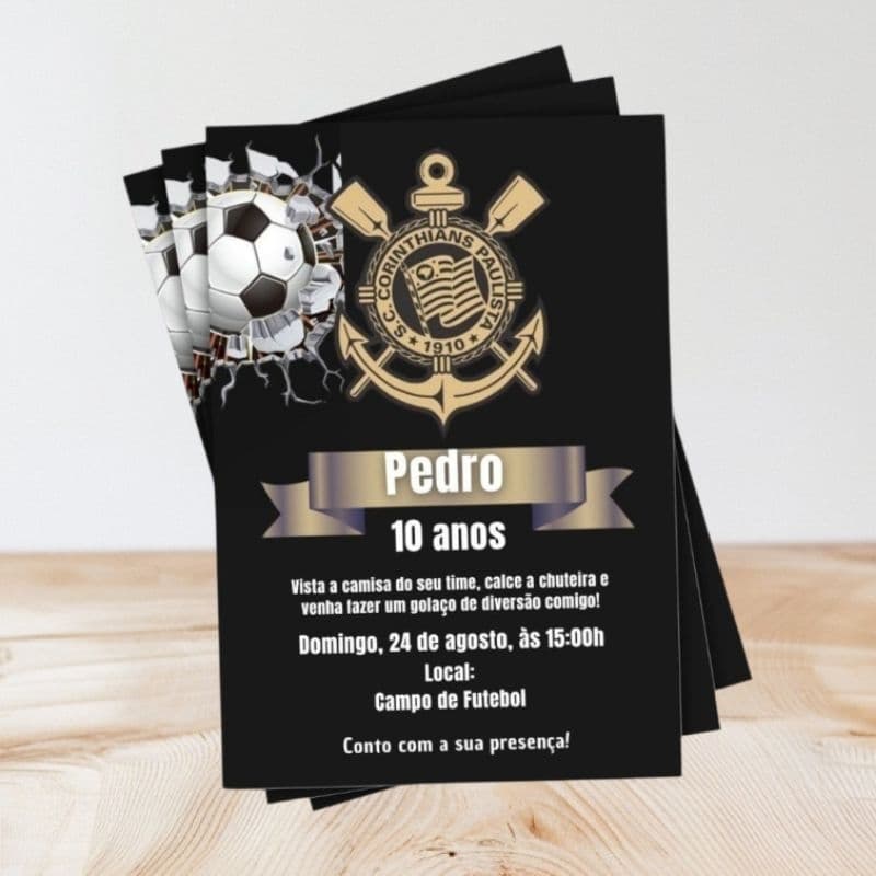 Convite Aniversário Impresso Corinthians 20 unidades 10x7cm