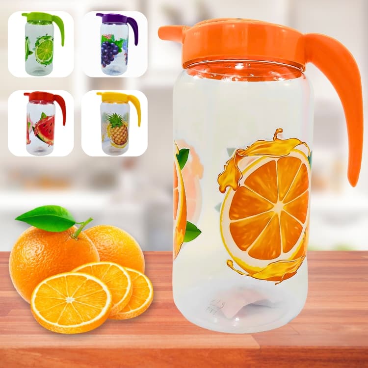 Jarra De Plástico 1500ml Com Tampa Floral Cozinha Funcional Aguá Suco