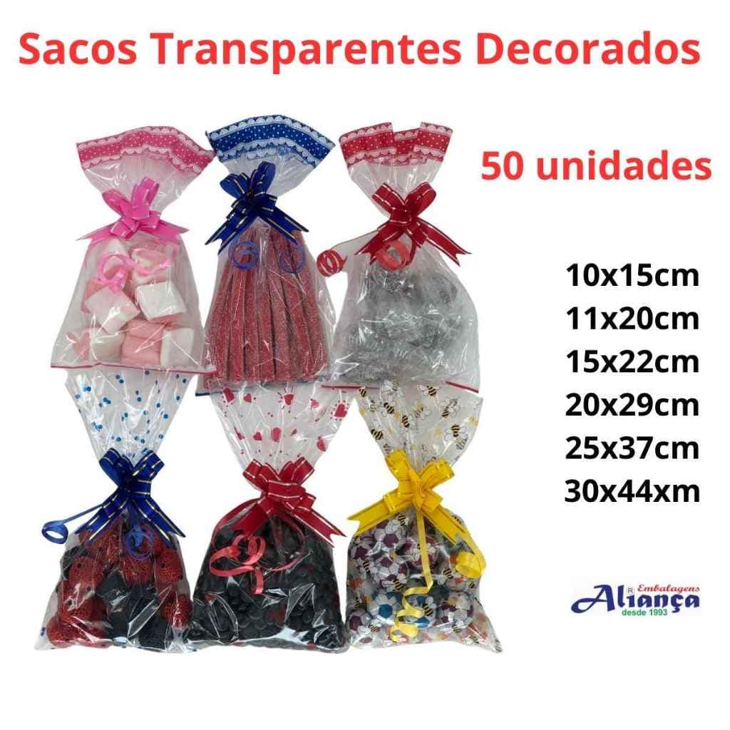 Sacos Transparente Decorado 50un Tamanhos a Escolha
