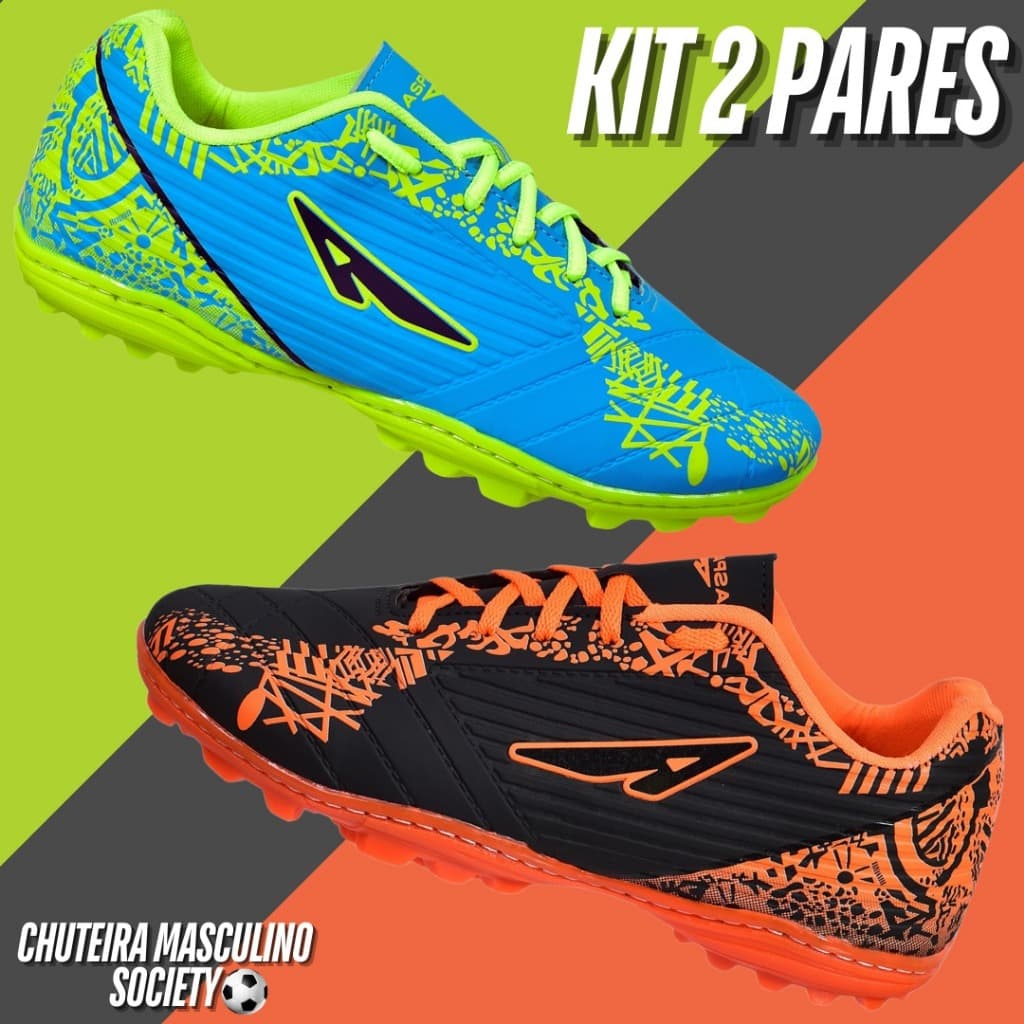 Kit 2 Pares Chuteira Adulto Gramado Sintetico Masculino Adulto Promoção Society Confortável