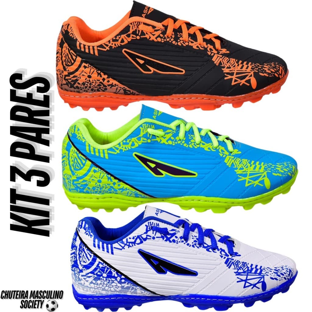 3 Pares Chuteira Society Solado Colado E Costurado Masculino Adulto Original Promoção Macio