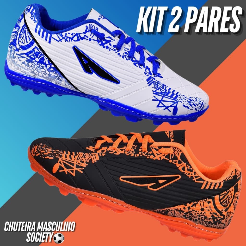 Kit 2 Pares Chuteira Adulto Solado Colado E Costurado Masculino Original Promoção Society Leve
