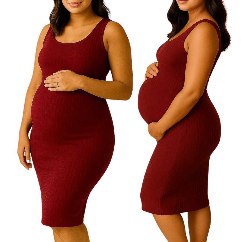 Vestido feminino regata para gestante MIDI canelado luxo
