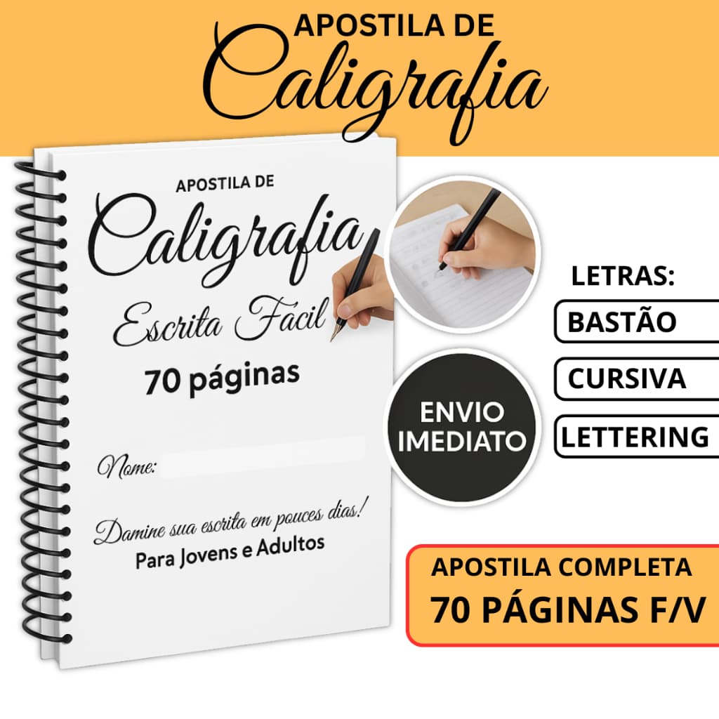 Caderno de Caligrafia para Jovens e Adultos + Caneta Ponta Fina Para Praticar Grátis