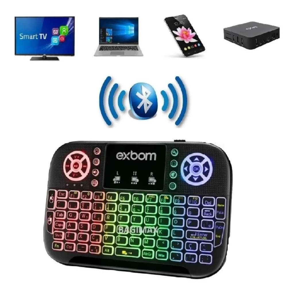 Mini Teclado Controle Sem Fio Led Para Tv Box Smart Tv Pc