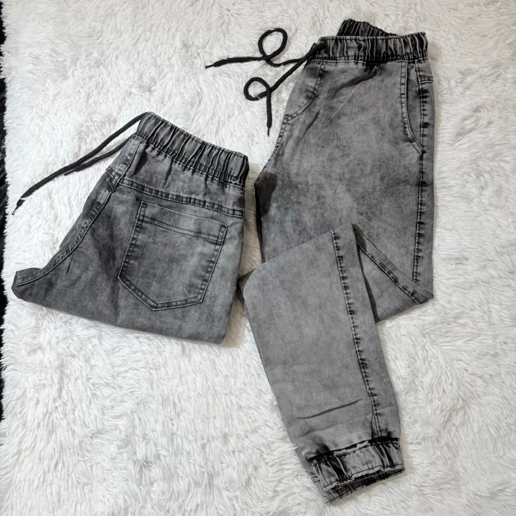 Calças Jogger Jeans Sarja Masculina Com Punho Cós Elástico