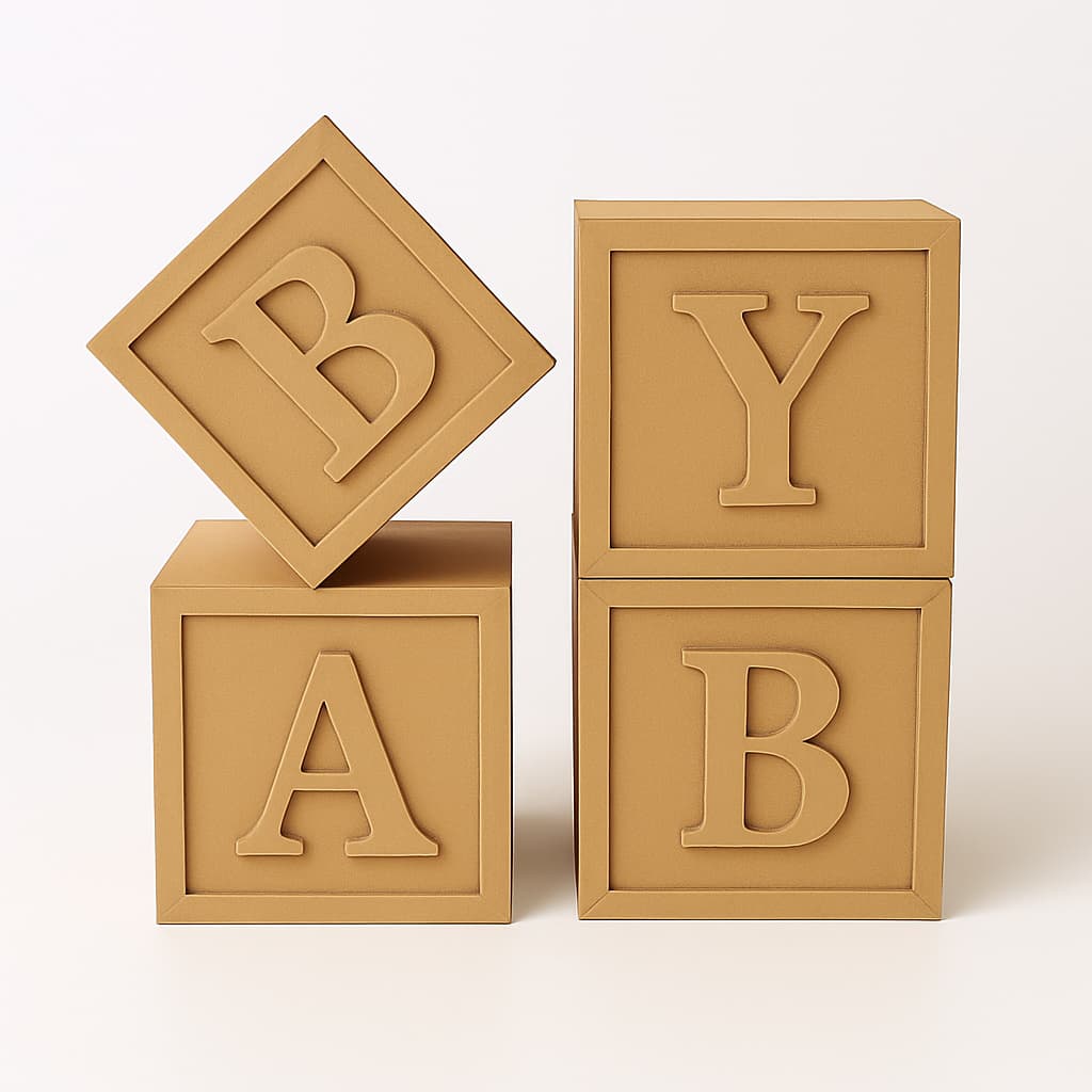 kit Cubo Baby de MDF Cru Decoração Elegante para Chá de Bebê e Chá Revelação
