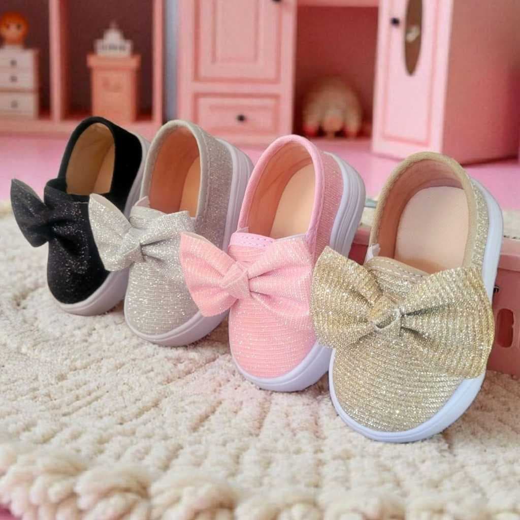 Tênis Infantil Feminino Slip On Glitter com Laço – Super Conforto e Estilo
