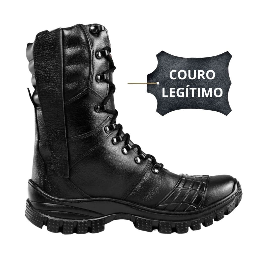 Coturno Militar Bota Tática Zíper Leve 4092 Couro Legítimo Motoqueiro Bope Rocam
