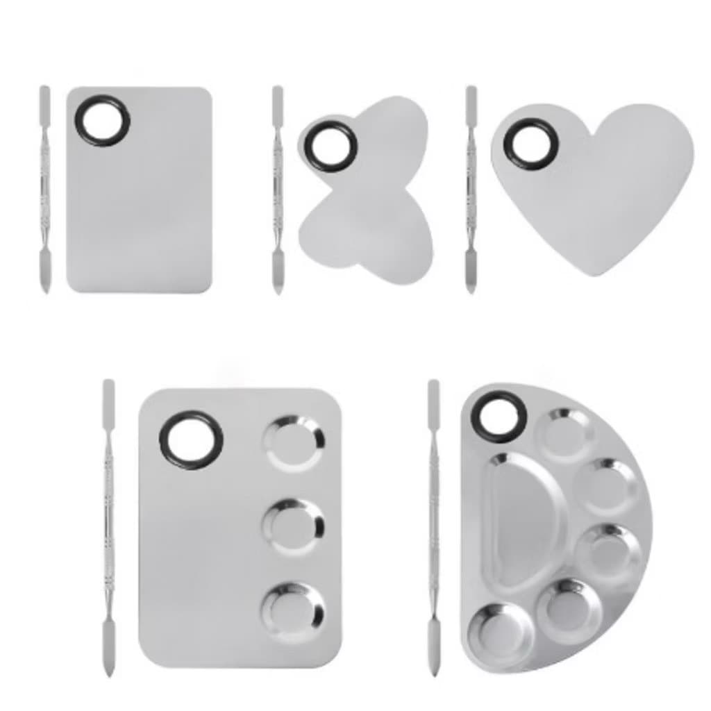 Paleta De Tinta De Aço Inoxidável Bandeja Mixing Rod Espátula Set Para Nail Art Abastecimento Material Escolar Pintura