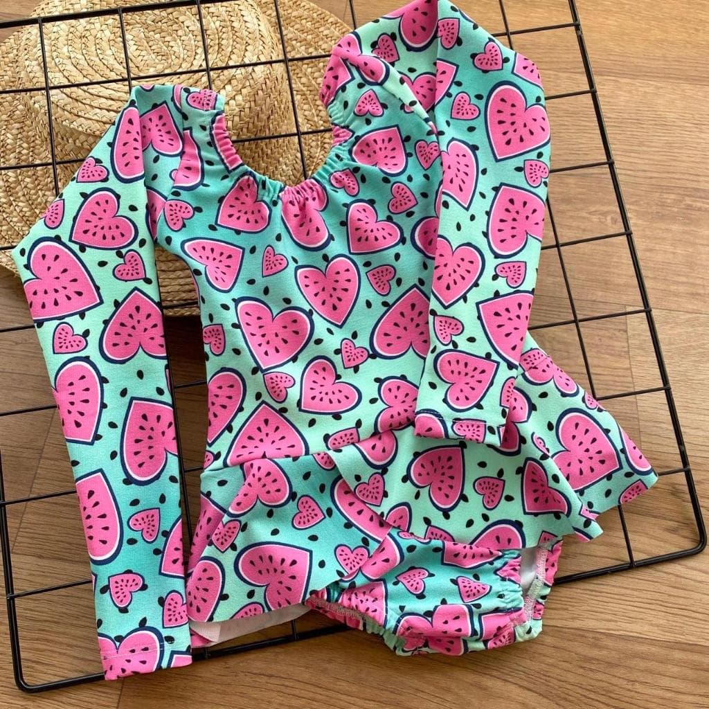 Maiô Infantil Manga Longa Biquini Menina/ Roupa de Banho Infantil / Moda Praia Verão