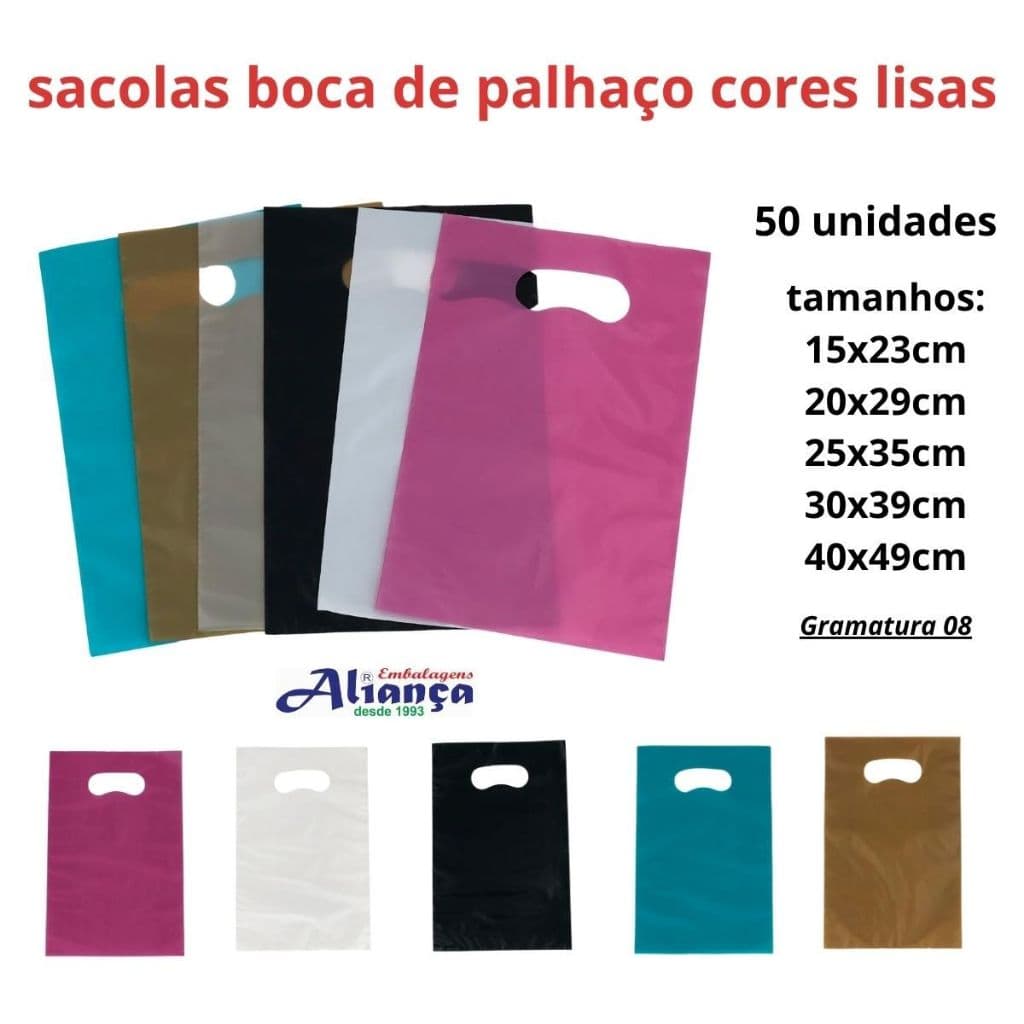 50un Sacolas Boca de Palhaço Cores Lisas para lojas e para presentes