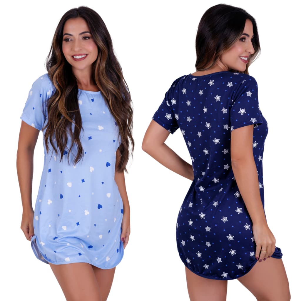 Kit 2 Camisola Virginia Manga Curta Suede Noite Pijama Inverno Roupa Para Dormir Camisao