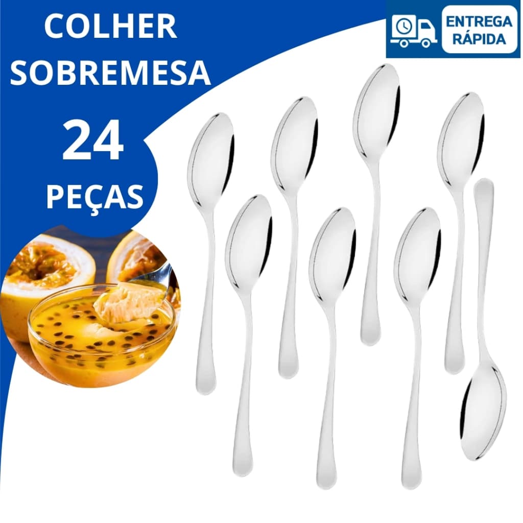 Kit 24 Talher  Inox Sobremesa Colher Doces Salgados Cozinha Restaurante Buffet Padaria Premium