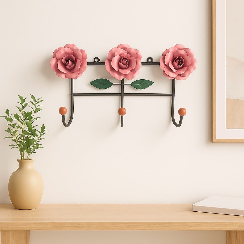 Cabideiro de Parede 3 Flores - Cabide 3 Ganchos Artesanal | Metal | Decoração e Organização