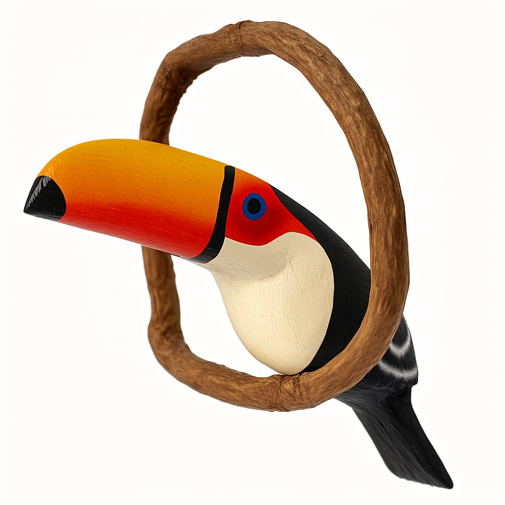 Pássaro Artesanal em Madeira no Cipó - Mini Tucano ou Arara | Decoração de Jardim Varandas