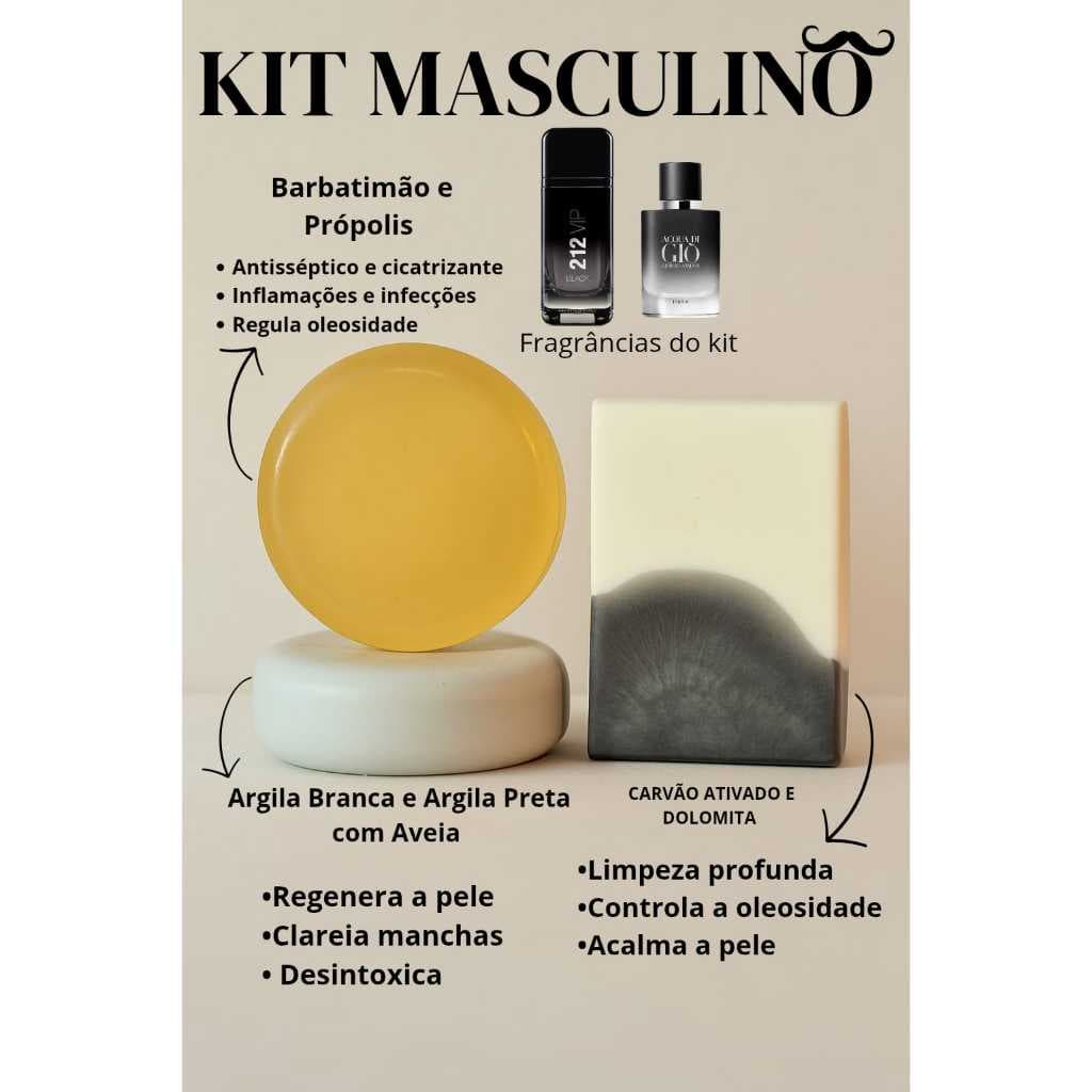 kit 3 sabonete artesanal fitoterápico masculino 212 VIP BLACK / ACQUA DI GIO