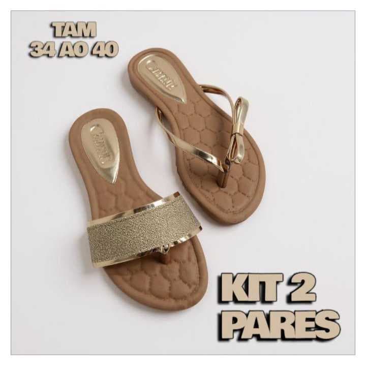 KIT 2 PARES CALÇADO FEMININO SANDÁLIA RASTEIRINHA