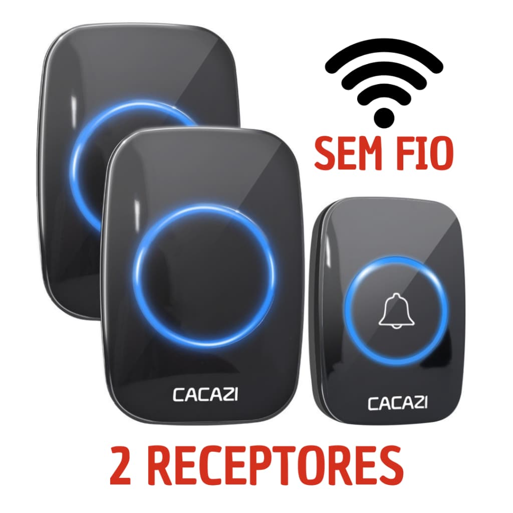 Campainha Sem Fio Com 2 Receptores 300 Metros de Alcance a Prova D'agua CACAZI Casa SOS Idoso