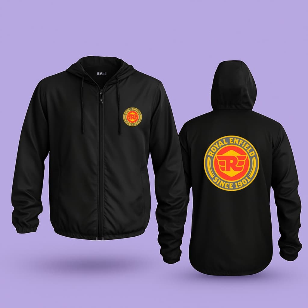 Jaqueta Corta Vento Royal Enfield Since 1901 Logo Motos Frente + Costas Unissex