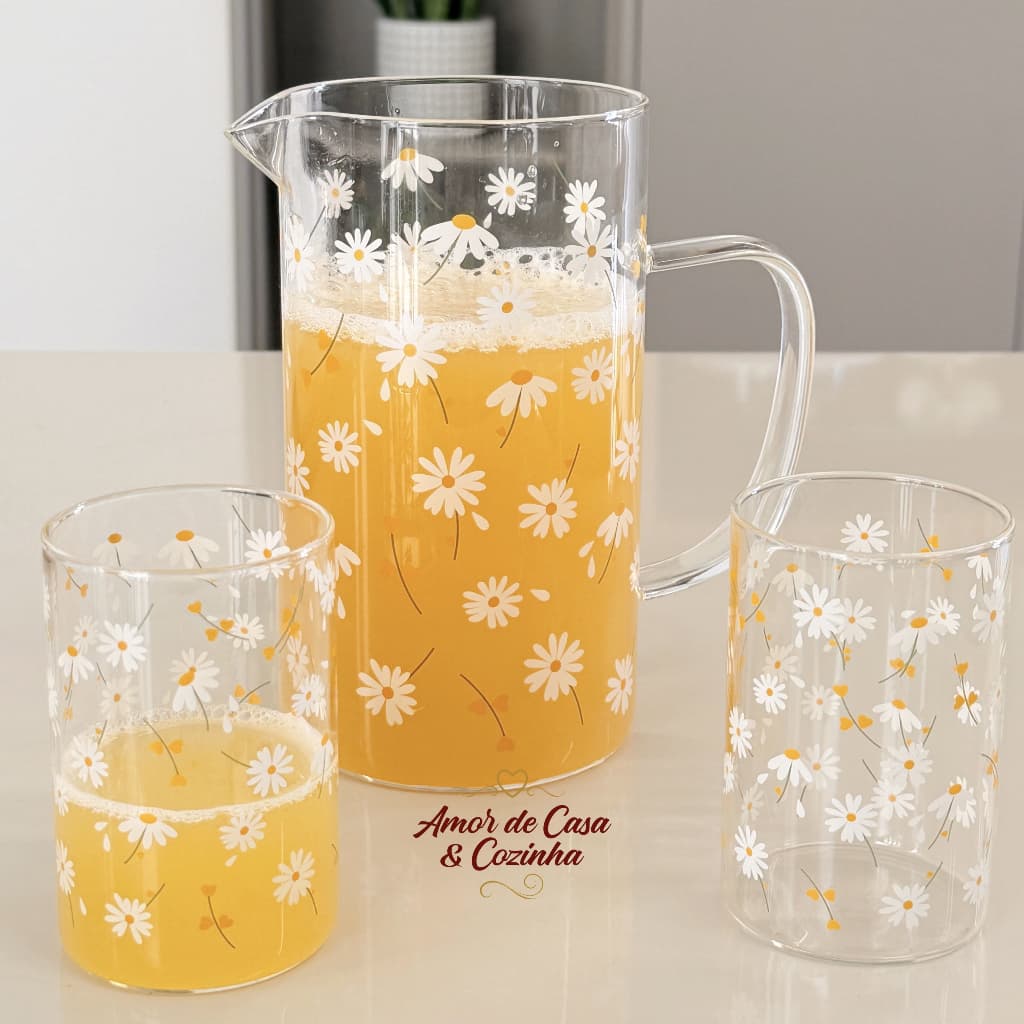 JARRA OU COPO CONJUNTO OU AVULSO  DE VIDRO MARGARIDAS WOLFF