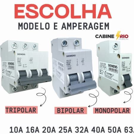 Disjuntores 10A 16A 20A 25A 32A 40A 50A 63A Curva C 5SJ1 Siemens Monopolar, Bipolar e Tripolar