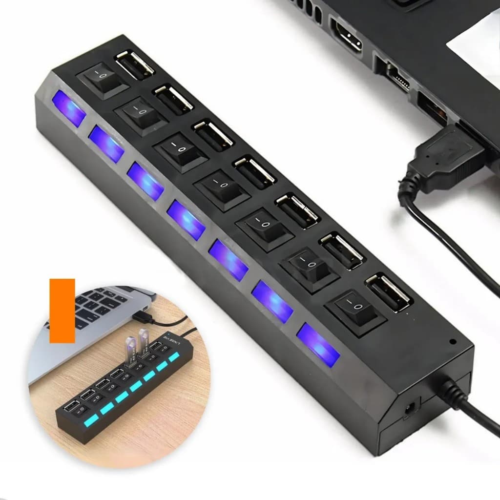 Hub USB 2.0 com 7 Portas Expanda Suas Conexões com Praticidade e Eficiência