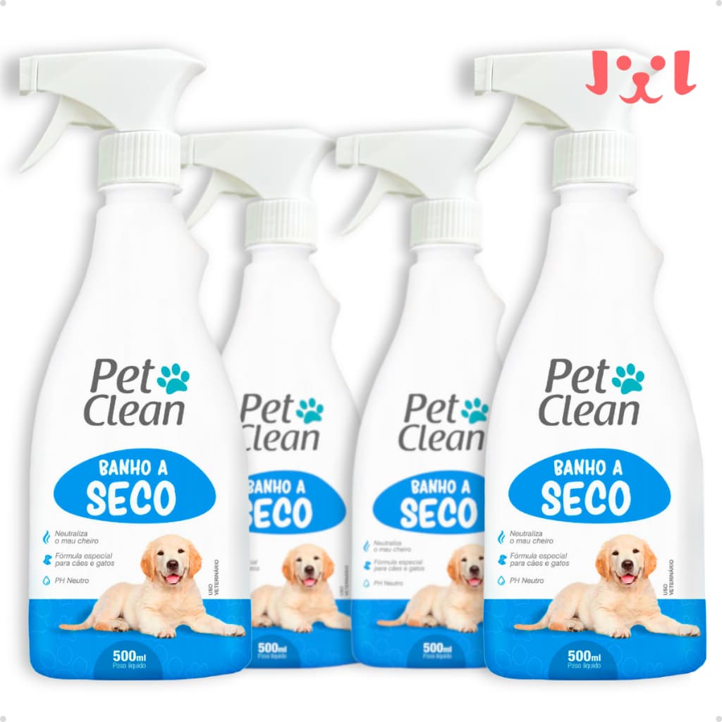 Kit 4 Banho a Seco Líquido Spray Sem Enxágue para Cachorro e Gato Pet Clean - 500 ml