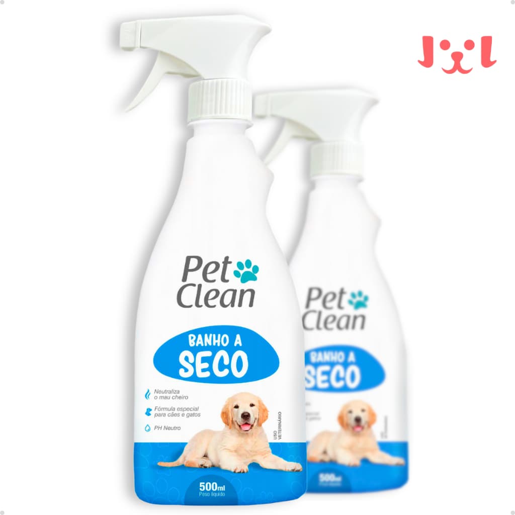 Kit 2 Banho a Seco Líquido Spray Sem Enxágue para Cachorro e Gato Pet Clean - 500 ml