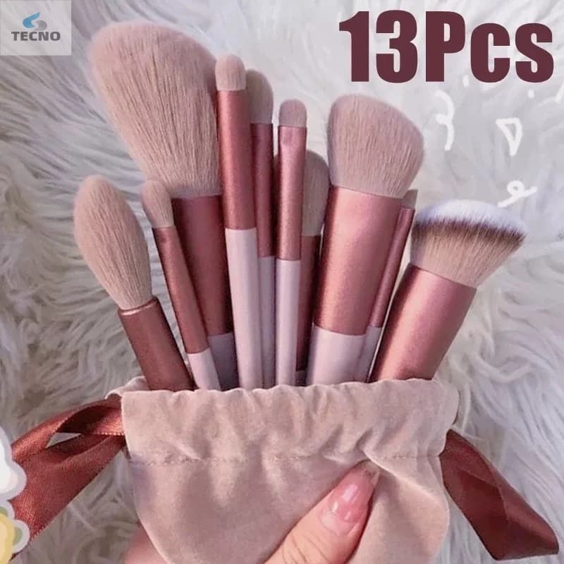 Kit 13 Pçs Pincéis de Maquiagem Com Bolsa de Veludo Contorno Kabuki Profissional Várias Cores Disponíveis